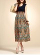 Multicolored Print Skirt Bohemian Vintage Style Midi Dress 